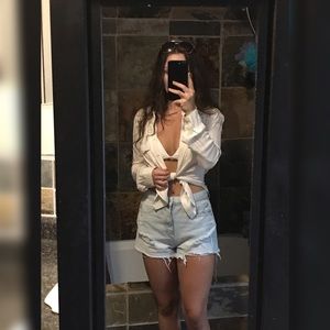 White sheer button up garage shirt